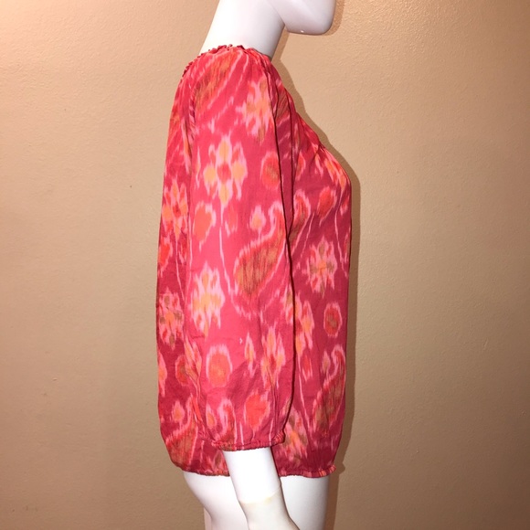 Lucky Brand Boho Peasant Top Womens Size Small On Off Shoulder Pink Orange - Picture 7 of 14